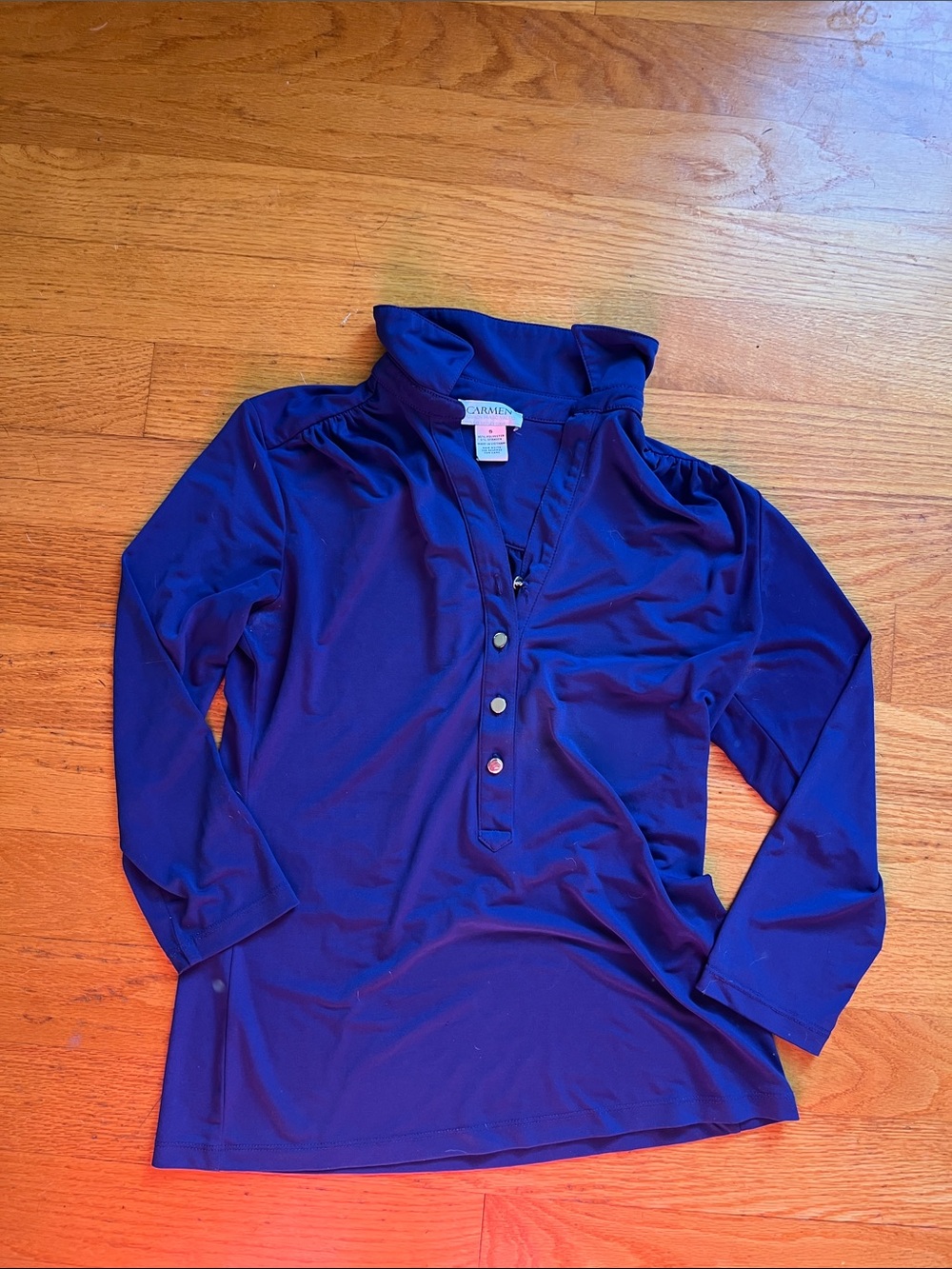 Carmen Marc Valvo Deep Navy Long-Sleeve Henley Top